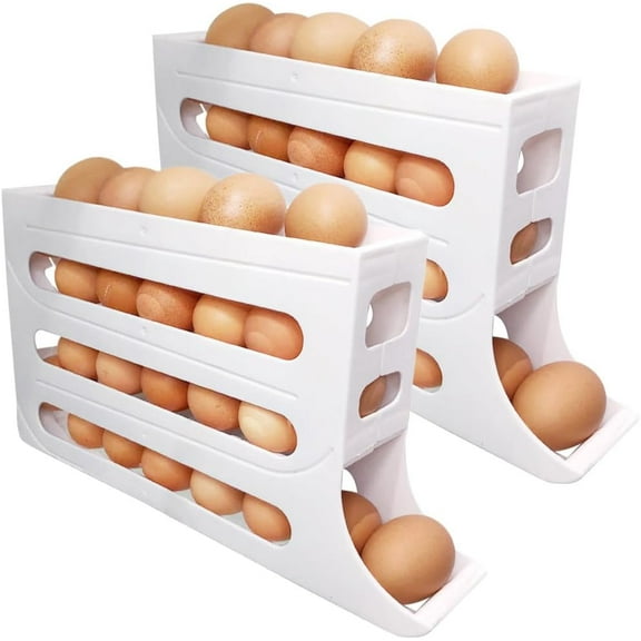 4 Tiers Egg Holder for Fridge, 2024 New Automatic Scrolling Egg Rack Holder, Space-Saving Egg Dispenser Holder, Large Capacity Eggs Organizer Storage 30 Egg for Fridge, Kitchen (1Pcs, Transparent)