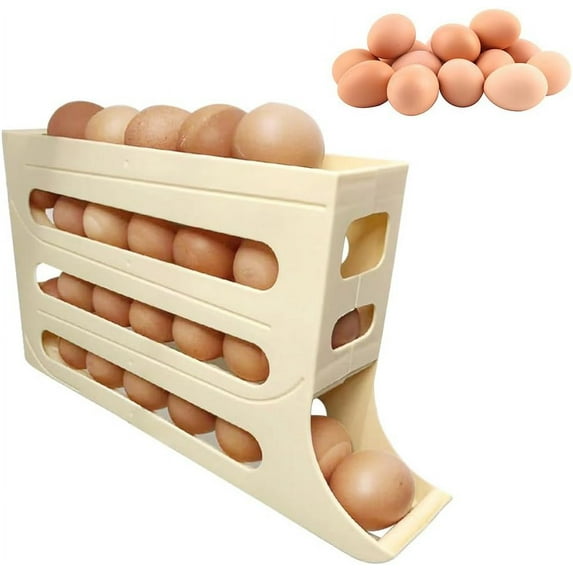 4 Tiers Egg Holder for Fridge, 2024 New Automatic Scrolling Egg Rack Holder, Space-Saving Egg Dispenser Holder, Large Capacity Eggs Organizer Storage 30 Egg for Fridge, Kitchen (1Pcs, Transparent)