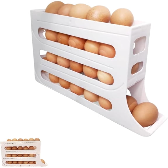 4 Tiers Egg Holder for Fridge,2024 New Automatic Scrolling Egg Rack Holder,Large Capacity Eggs Organizer Storage 30 Egg for Refrigerator Egg Storage (Transparent,1PCS)
