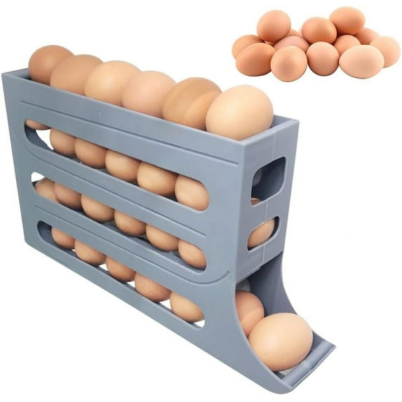 4 Tiers Egg Holder for Fridge, 2024 Upgrade Automatic Scrolling Egg Rack Holder 4 Tier Tilted Egg Storage Rack, Large Capacity Eggs Organizer Storage 30 Egg for Fridge (Transparent, 1PCS)