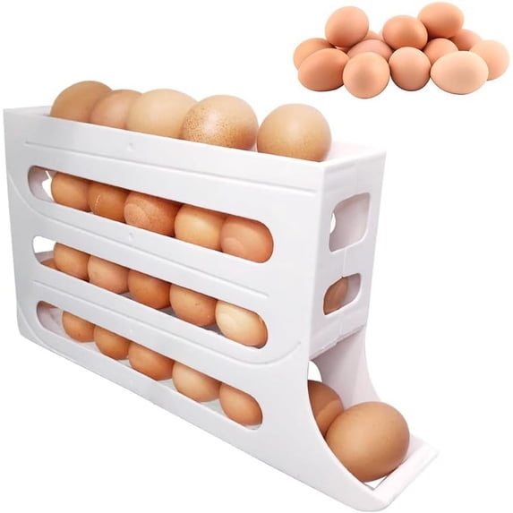 4 Tiers Egg Holder for Fridge, 2024 Upgrade Automatic Scrolling Egg Rack Holder 4 Tier Tilted Egg Storage Rack, Large Capacity Eggs Organizer Storage 30 Egg for Fridge (Transparent, 1PCS)