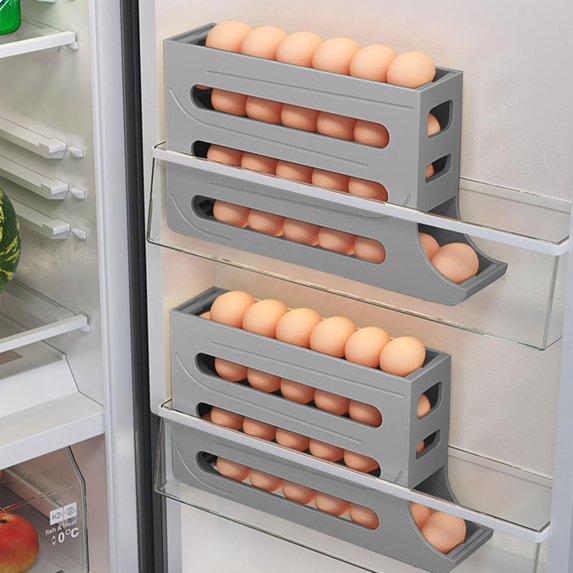 4 Tiers Egg Holder for Fridge - 4-Layer Automatic Egg Rolling Dispenser, Space-Saving Large Capacity Dedicated Rolling Egg Storage Box for Refrigerator Eggs Storage Container (White)