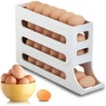 thumbnail image 1 of 4 Tiers Egg Holder for Fridge - Auto Rolling Fridge Egg Organizer, Egg Dispenser for Refrigerator, Large Capacity Stores 30 Eggs - Space-Saving (White-1 pc), 1 of 5