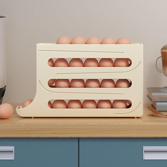 4 Tiers Egg Holder for Fridge - Auto Rolling Fridge Egg Organizer, Space-Saving Egg Dispenser Holder, 30 Eggs Fridge Egg Rack Large Capacity Egg Dispenser for Refrigerator (White)