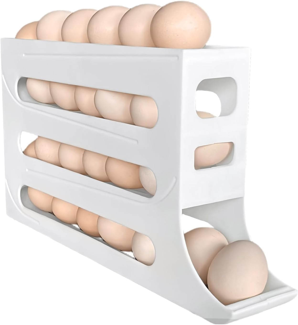 4 Tiers Egg Holder for Fridge Auto Rolling Fridge Egg Organizer Space-Saving Egg Dispenser Holder Large Capacity Eggs Dispenser Storage for Refrigerator Kichen Cabinet (Clear, 1pcs)
