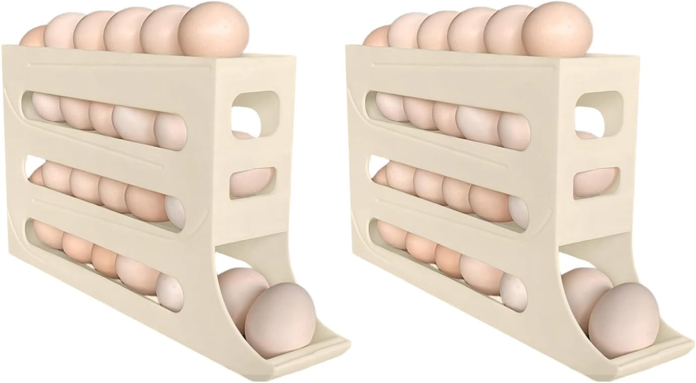 4 Tiers Egg Holder for Fridge Auto Rolling Fridge Egg Organizer Space-Saving Egg Dispenser Holder Large Capacity Eggs Dispenser Storage for Refrigerator Kichen Cabinet (Clear, 1pcs)