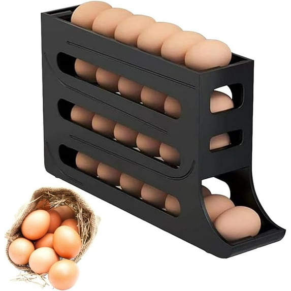 4 Tiers Egg Holder for Fridge - Auto Rolling Fridge Egg Organizer, Space-Saving Egg Dispenser Tray, 30 Eggs Fridge Egg Rack Large Capacity Egg Dispenser for Refrigerator Kichen (White)