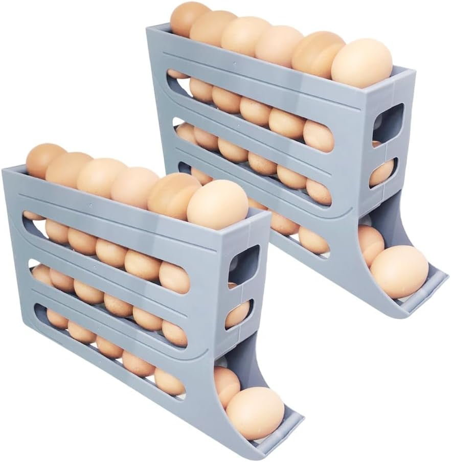 4 Tiers Egg Holder for Fridge, Automatic Scrolling Egg Rack Holder, Space-Saving Egg Dispenser Auto Rolling, Large Capacity Eggs Organizer Storage 30 Egg for Fridge (Transparent, 1PCS)