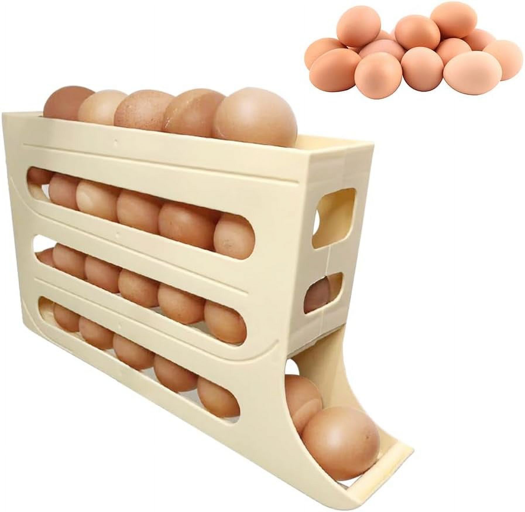 4 Tiers Egg Holder for Fridge, Automatic Scrolling Egg Rack Holder, Space-Saving Egg Dispenser Auto Rolling, Large Capacity Eggs Organizer Storage 30 Egg for Fridge (Transparent, 1PCS)