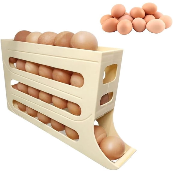 4 Tiers Egg Holder for Fridge, Automatic Scrolling Egg Rack Holder, Space-Saving Egg Dispenser Auto Rolling, Large Capacity Eggs Organizer Storage 30 Egg for Fridge (Transparent, 1PCS)