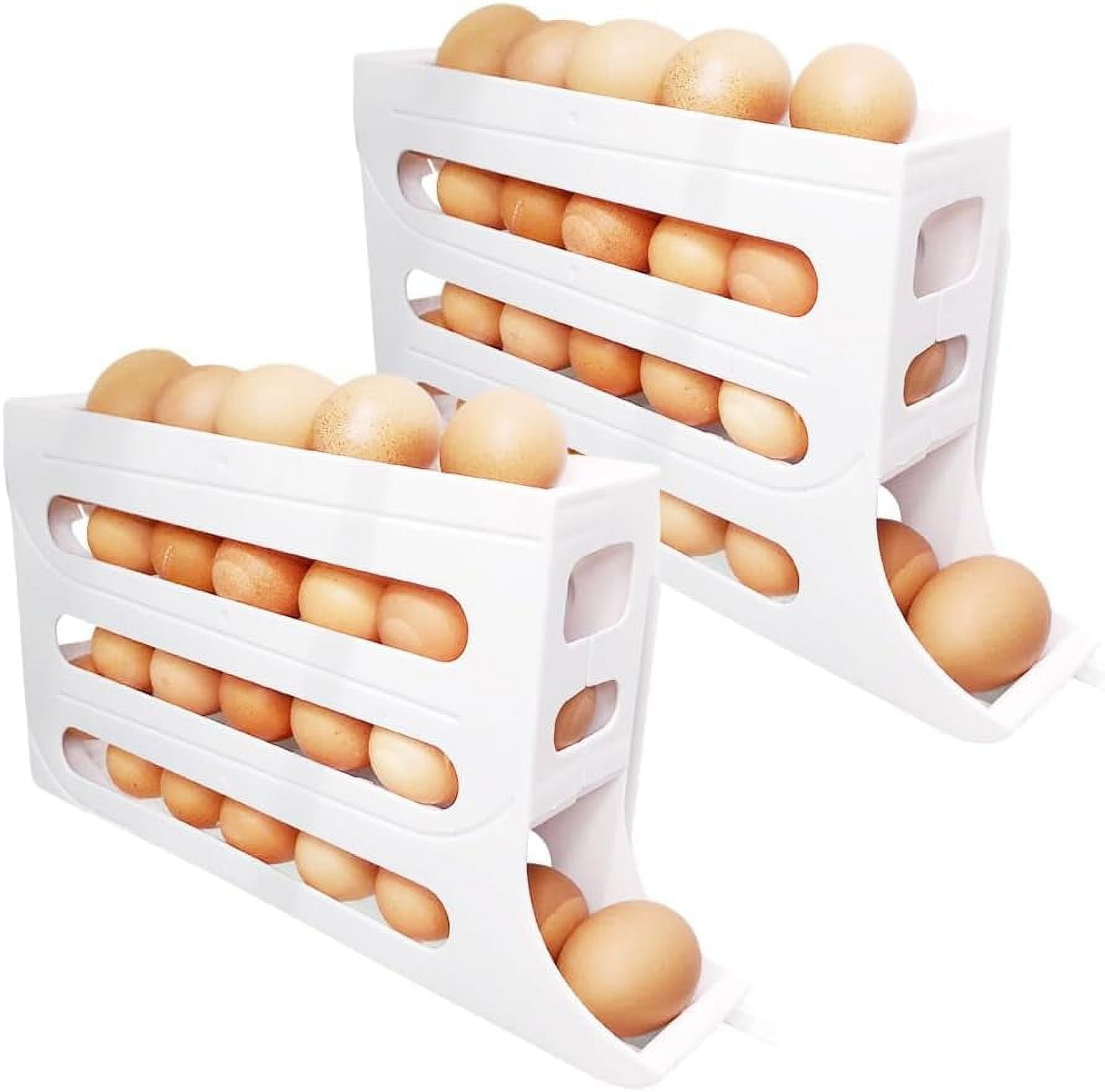 4 Tiers Egg Holder for Fridge, Automatic Scrolling Egg Rack Holder, Space-Saving Egg Dispenser Auto Rolling, Large Capacity Eggs Organizer Storage 30 Egg for Fridge (Transparent, 1PCS)