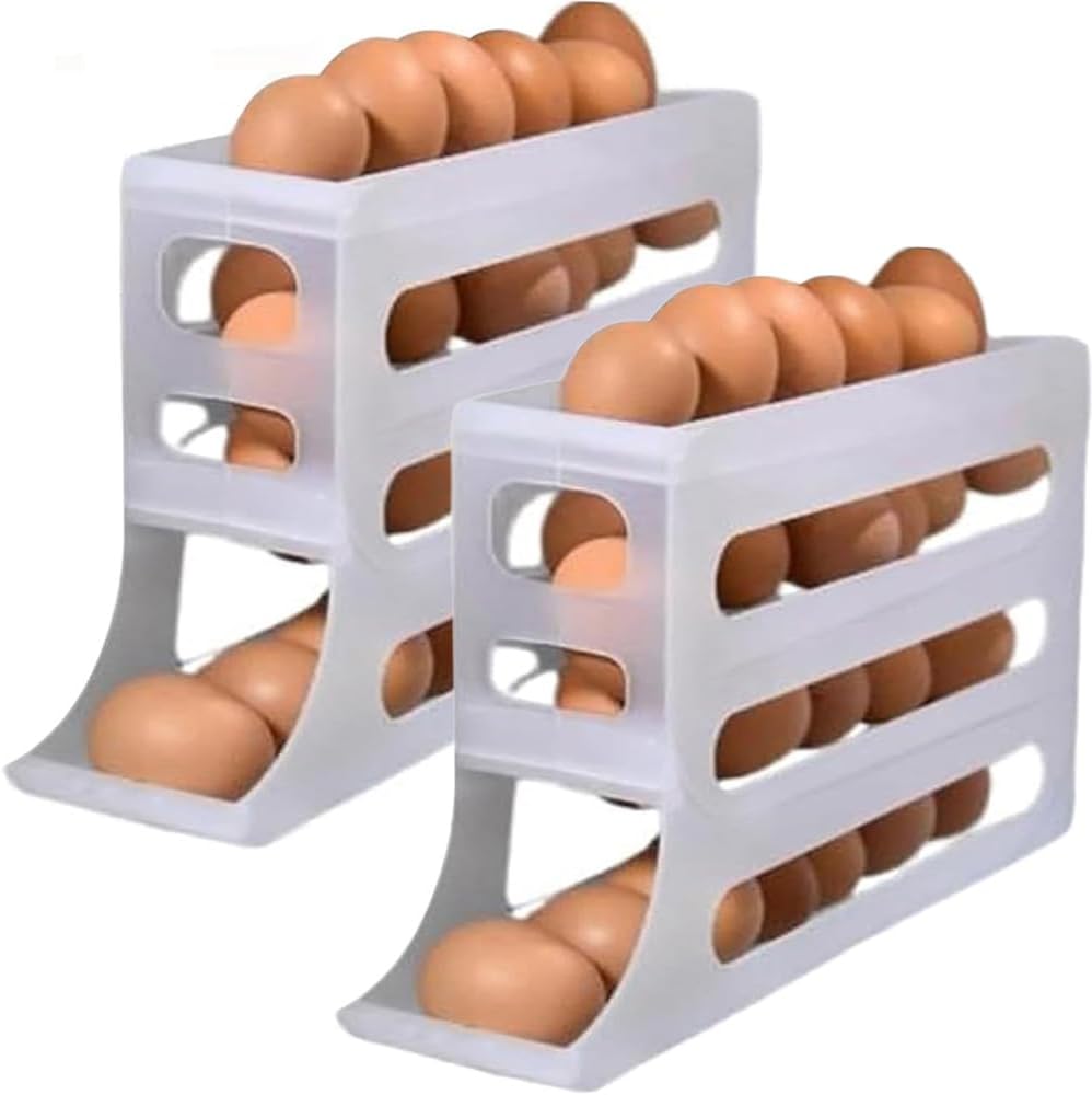 4 Tiers Egg Holder for Fridge, Automatic Scrolling Egg Rack Holder, Space-Saving Egg Dispenser Auto Rolling, Large Capacity Eggs Organizer Storage 30 Egg for Fridge, Kitchen (Transparent)
