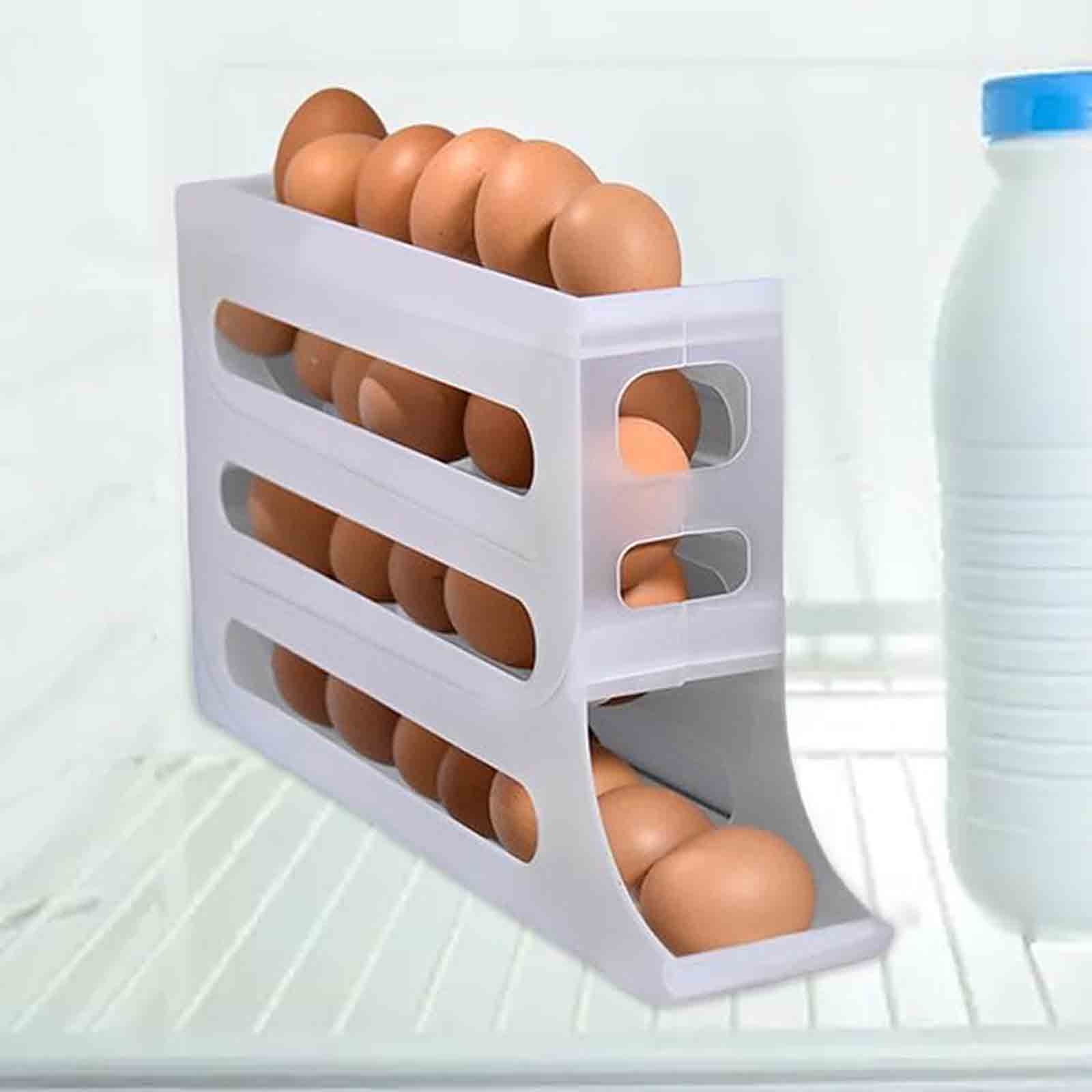 4 Tiers Egg Holder for Fridge New Auto Rolling Fridge Egg Organizer