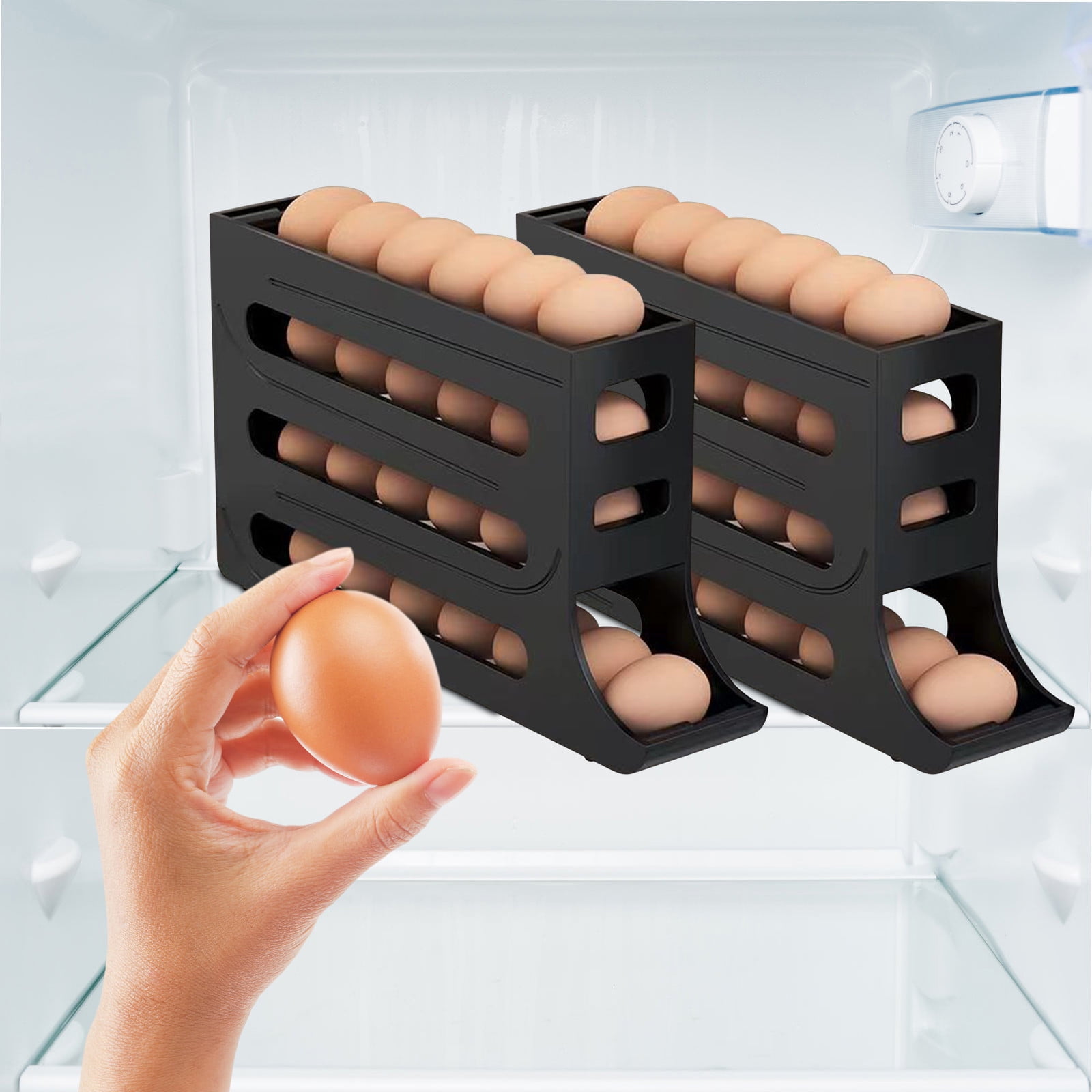 4 Tiers Egg Holder for Fridge New Auto Rolling Fridge Egg Organizer