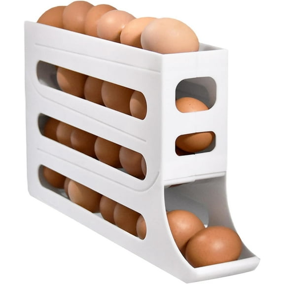 4 Tiers Egg Holder for Fridge - Space-Saving Egg Dispenser Holder, Auto Rolling Fridge Egg Organizer, 30 Eggs Fridge Egg Rack Large Capacity Egg Dispenser for Refrigerator(khaki)