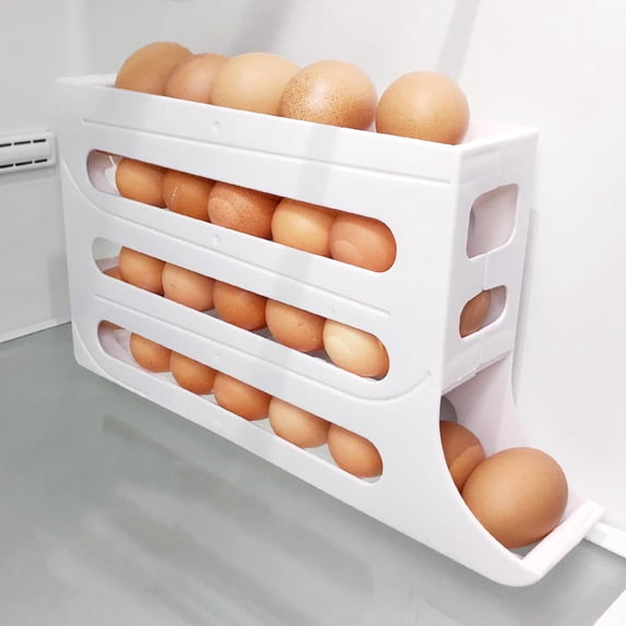 4 Tiers Egg Holder for Fridge, Space-Saving Egg Dispenser, Scrolling Egg Organizer, Automatic Scrolling Egg Rack Holder, Large Capacity Eggs Organizer Storage 30 Egg for Fridge