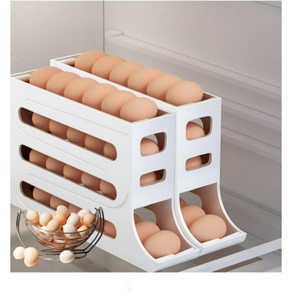 4 Tiers Egg Holder for Fridge, Automatic Egg Rolling Dispenser, Space Saving Egg Tray for Refrigerator, Holds 30Eggs Simultaneously (Color : Yellow)