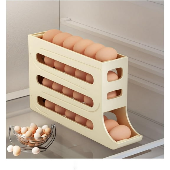 4 Tiers Egg Holder for Fridge, Automatic Egg Rolling Dispenser, Space Saving Egg Tray for Refrigerator, Holds 30Eggs Simultaneously (Color : Yellow)