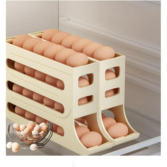 4 Tiers Egg Holder for Fridge, Automatic Egg Rolling Dispenser, Space Saving Egg Tray for Refrigerator, Holds 30Eggs Simultaneously (Color : Yellow)