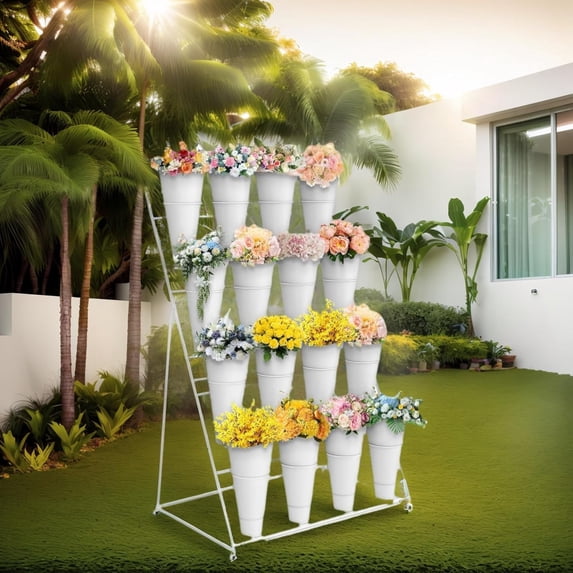 4 Tiers Flower Display Stand with 16 Pcs Buckets, Flower Bar Stand ...