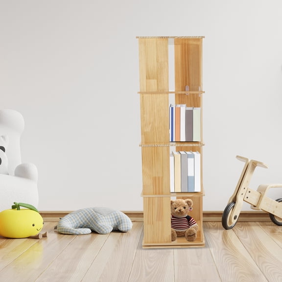 4 Tiers Free Standing Rotating Bookshelf 360 Revolving Bookcase Storage Display Book Shelf