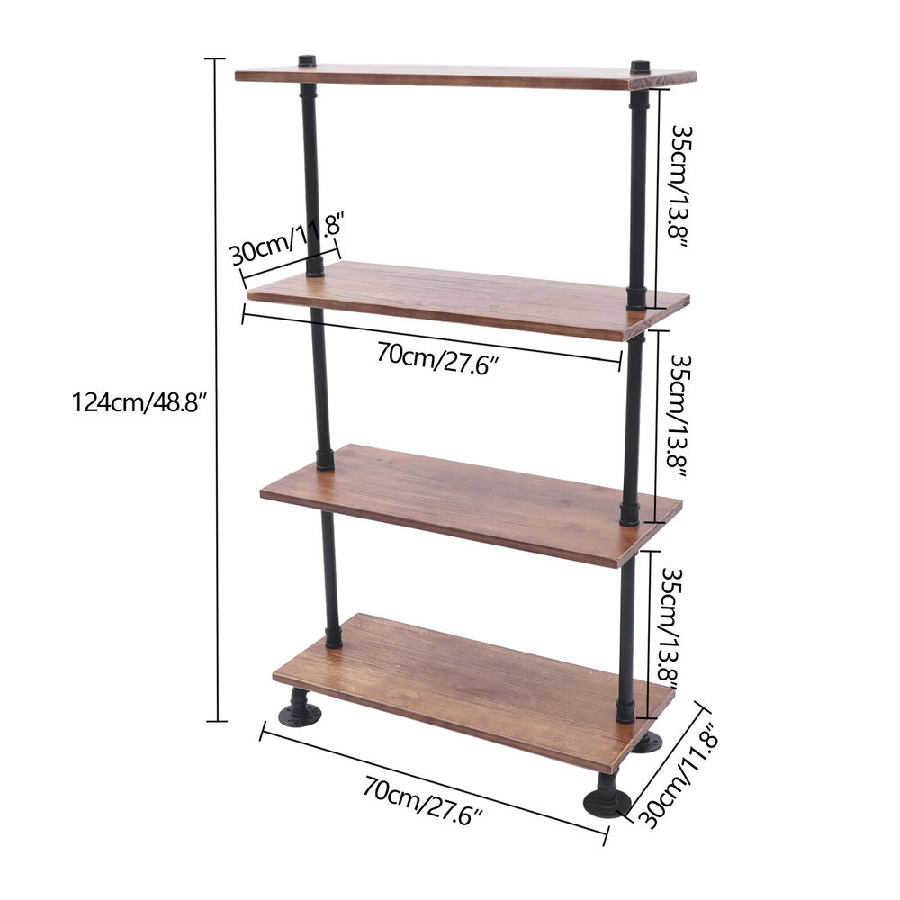 4 Tiers Industrial Iron Pipe Shelving DIY Shelf Bookshelf Bracket