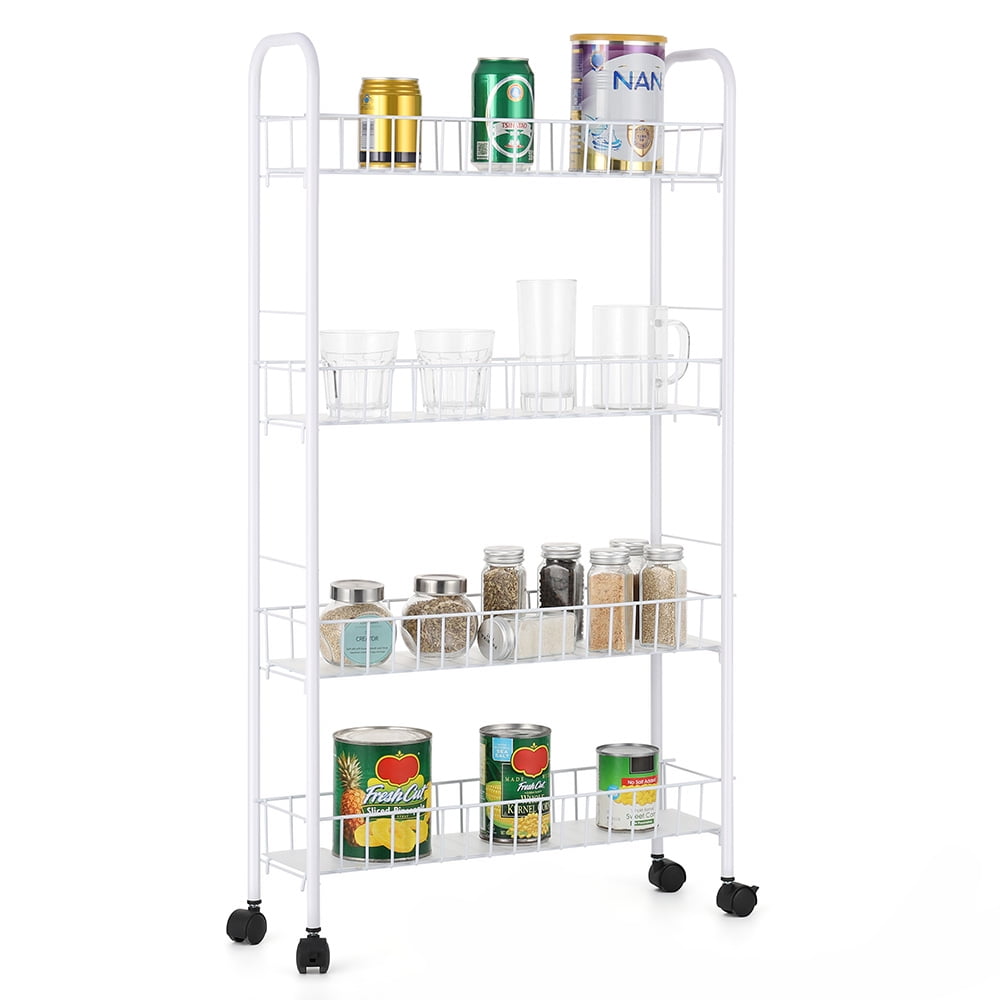 Gap Storage Rack 4 Tiers Metal Mesh Rack Gap Storage Organizer with Wheels Rolling Shelf ...
