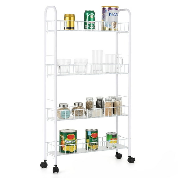 4 Tiers Metal Mesh Rack Gap Storage Organizer with Wheels Rolling Shelf