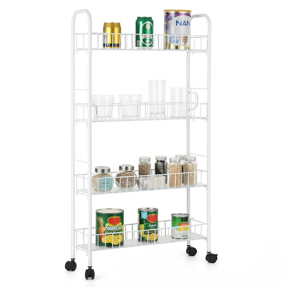 4 Tiers Metal Mesh Rack Gap Storage Organizer with Wheels Rolling Shelf