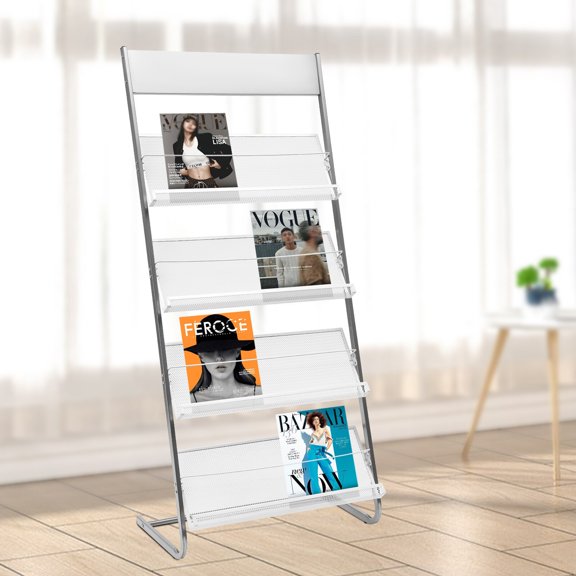 4 Tiers Newspaper Rack Magazine Stand Literature Holder Book Magazine Display 63*36*142 cm for Reception Areas, Waiting Rooms, Schools