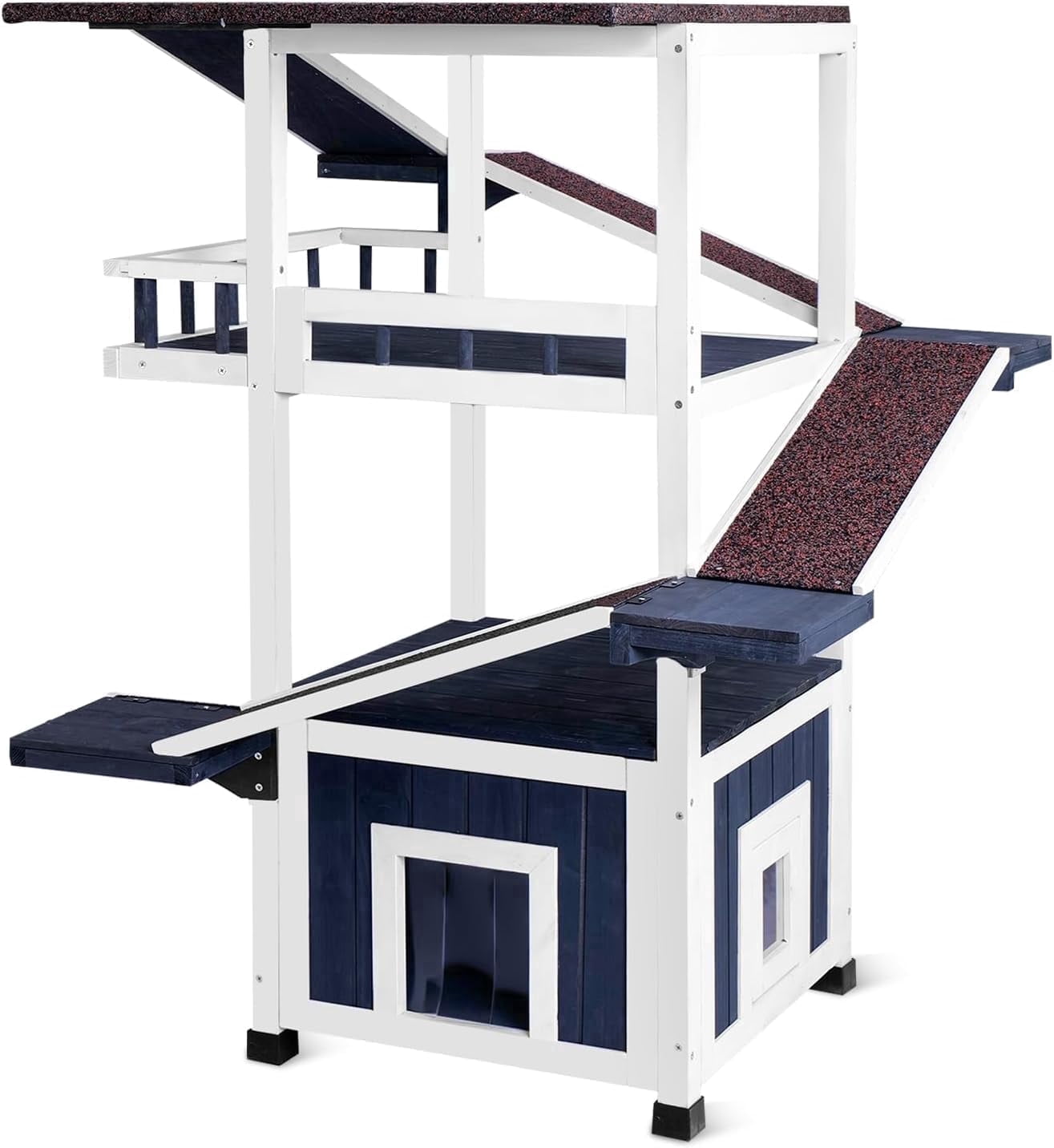 4 Tiers Outdoor Cat House 45.1" Feral Cat Shelter Weatherproof Outside Enclosure for Multiple Cats