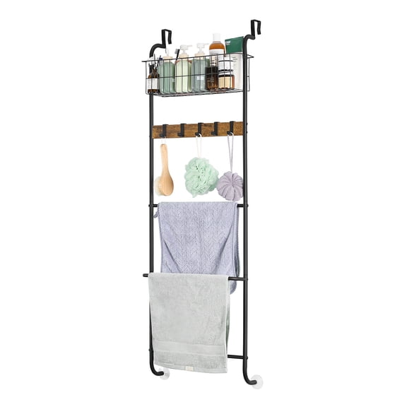 4 Tiers Over The Door Towel Rack with Hooks brown