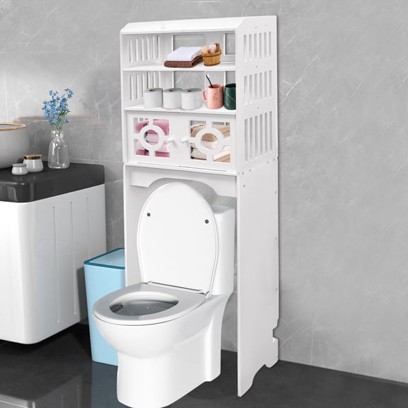 4 Tiers Over the Toilet Bathroom Storage Cabinet Space White Saving Organizer Shelves 48*23*150cm for Tissues, Cosmetics, Lotions