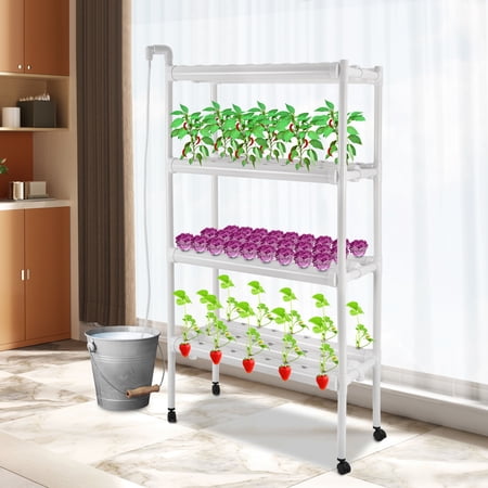 4 Tiers PVC-U Hydroponic Grow Kit with 108 Plant Sites and Efficient Water Pump