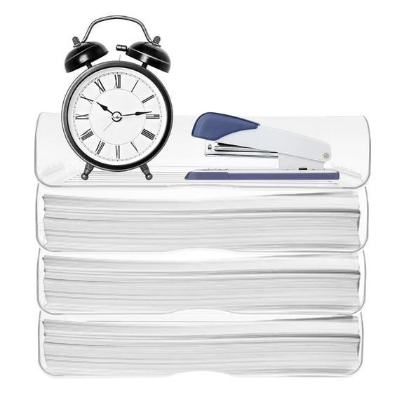 4 Tiers Paper Organizers Tray Stackable Desk Document Trays Clear Letter File Holder Reusable Plastic Document Organizer Paper Storage Rack for Home Office Supplies