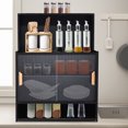 thumbnail image 1 of 4 Tiers Rectangular Countertop Kitchen Pantry, Small Bamboo Sideboard with 2 Sliding Glass Doors Standing Dining Cupboard Storage Cabinet for Cup Spice Seasoning Bottle(Black), 1 of 27
