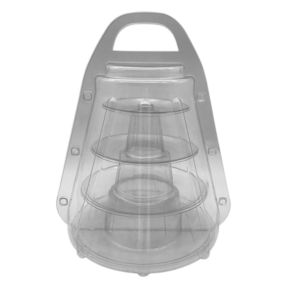 4 Tiers Round Macaron Tower with Cover Stand Plastic Transparent Cake Stand Macaron Display Rack Desserts Cupcake Holder Platter for Baby Shower, Birthday Party, Wedding, Party Decor