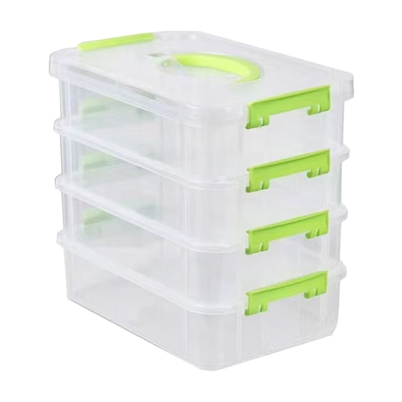 4-Tiers Stack Carry Storage Box, Transparent Stackable Storage Bin with Handle Lid Latching Storage Container for School & Office Supplies