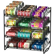 4 Tiers Stackable Can Rack Organizer, Wear-resistant Upgrade Beverage Food Can Dispenser Holder Holds up to 48 Cans for Kitchen Cabinet and Pantry (Black)