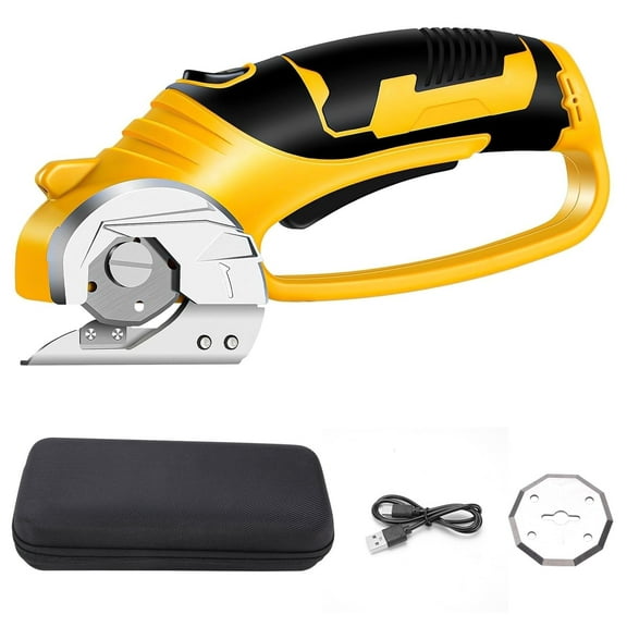 Cordless Electric Scissors,4V Rechargeable Cardboard Cutter Fabric Scissor W/Safe Lock & LED Light,Powerful Cutter for Leather Carpet Plastic Cutting,Sewing,Crafting,Yellow