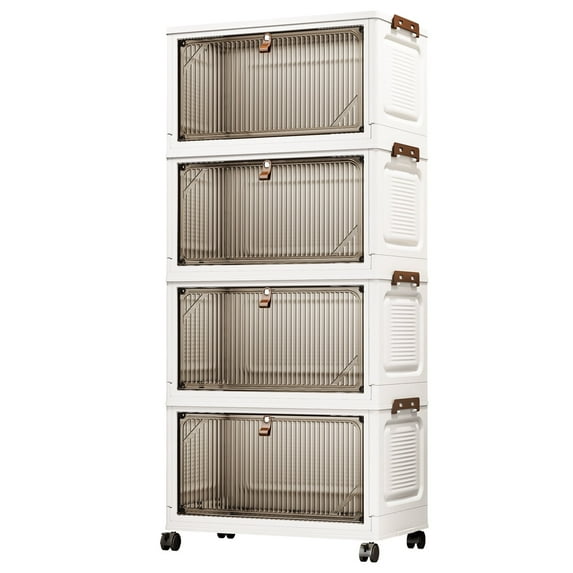 4 Tiers Storage Bins-Plastic Storage Bins, Storage Bins with Wheels, Closet Organizers and Storage,Magnetic Dual Open Collapsible Storage Bins for Home and Office Storage
