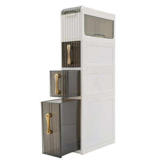 4 Tiers Storage Cabinet on Wheels, Freestanding Toilet Paper Holder with Handles Mobile Floor Slim Cabinet Narrow Tower Organizer for Bathroom Living Room