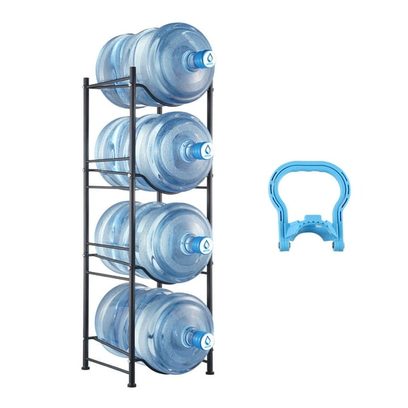 4 Tiers Water Jug Holder Single Row Water Bottle Rack for 4 Bottles Black