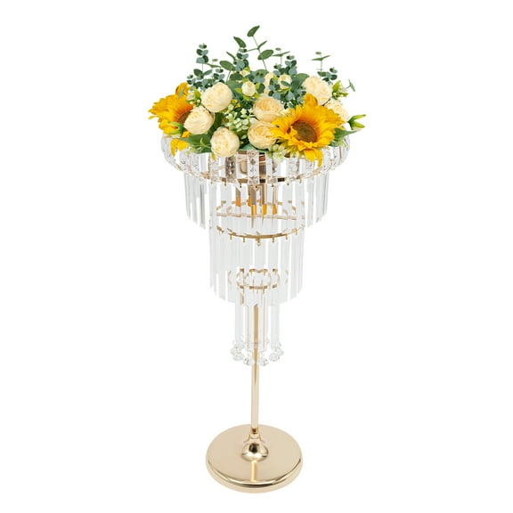 4 Tiers Wedding Vases Centerpieces Crystal Flower Stand with LED Lights, Round Chandelier Pedestal Stand for Wedding Road Lead T Stage Flower Arrangement Decoration