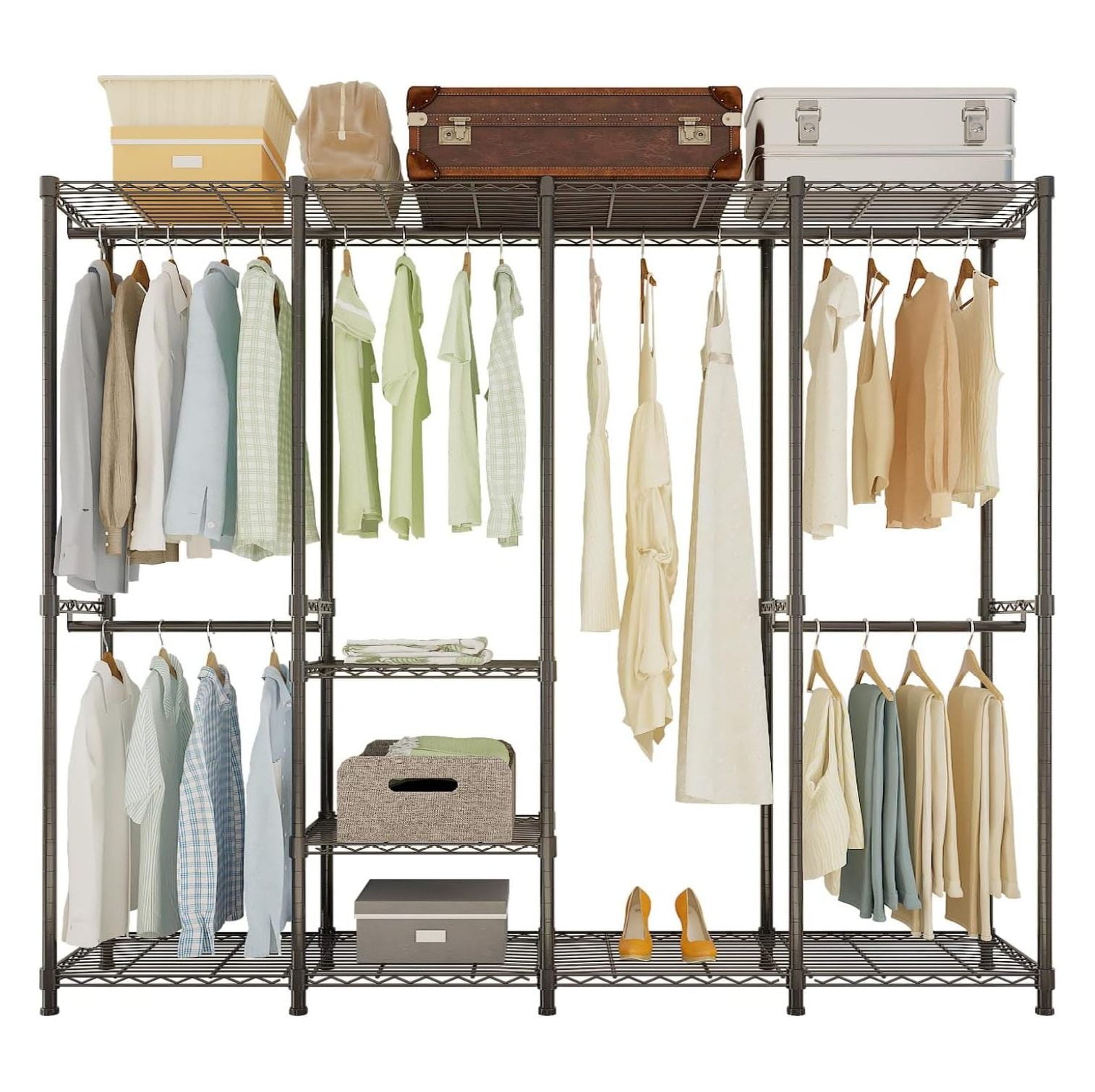 4 Tiers Wire Garment Rack Heavy Duty Clothes Rack, Portable Closet