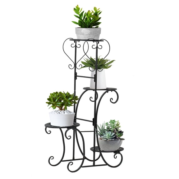4 Ties Display Rack with Foot Pad, Metal Flower Display Stand, Plant Stand Flower Pot Shelf, for Balcony Garden Patio