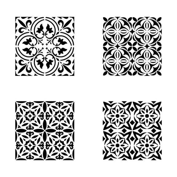 4" Tile Stencil Set (10 mil Plastic) | FS123 by Designer Stencils | Decor Stencils for Painting on Wood, Wall, Tile, Canvas, Paper, Fabric, Furniture and Floor | Reusable Stencil