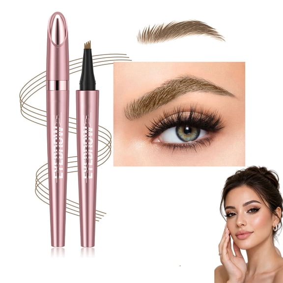 4-Tip Eyebrow Pen Fork Tip Microblading Design Waterproof Long Lasting 3D Fine Stroke Natural Brow Makeup.(#01)