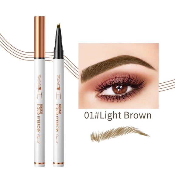 4 Tip Eyebrow Pencil with Spoolie Brush, Hair Like Brow Pen for Natural Looking Brows, Long Lasting Eyebrow Makeup for Filling Shaping Defining Brows.(Light Brown)