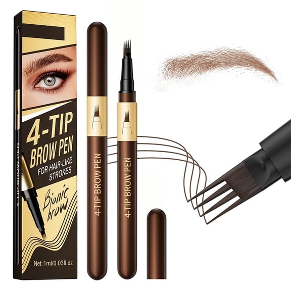 4-Tip Microblading Eyebrow Pen, Waterproof Eyebrow Pencil for Women, Natural Look Makeup (Brown)